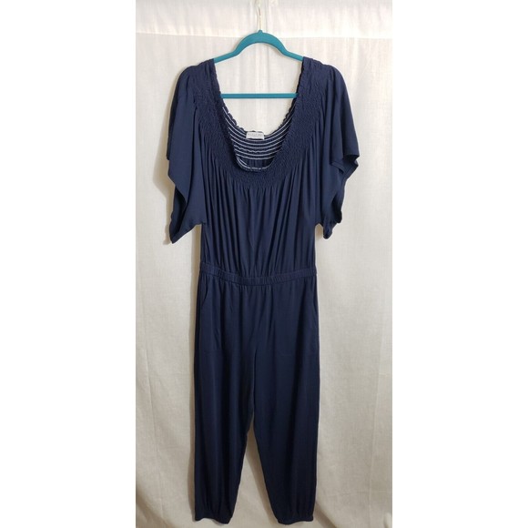 Michael Stars Jumpsuit Navy Blue Off The Shoulder Stretch Plus Size 2X - Picture 1 of 6